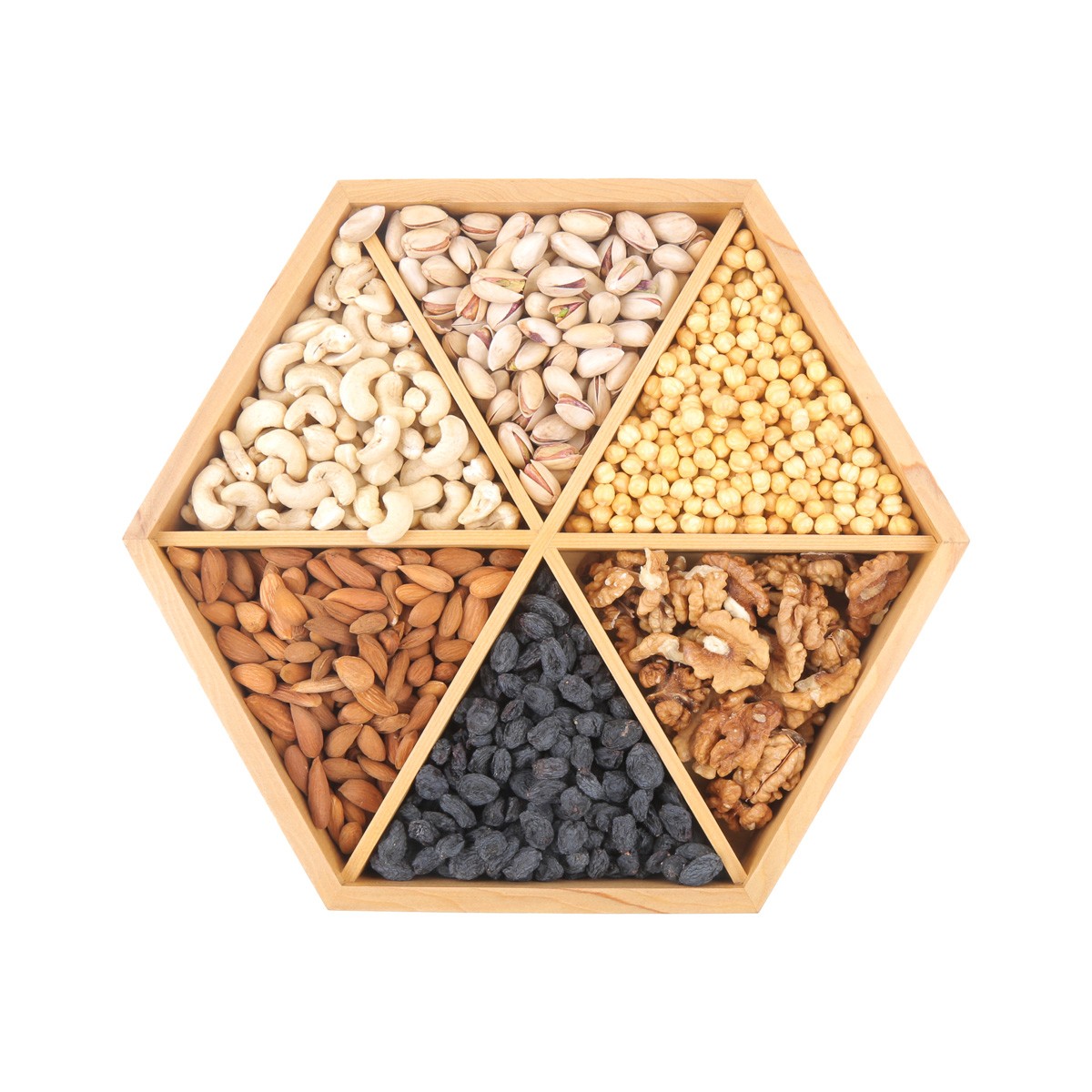 Archa Wooden Engraved Dry Fruit Plate | Hexagonal Traditional Candy Plate 3