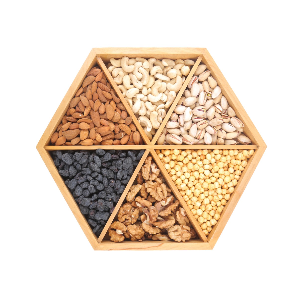 Archa Wooden Dry Fruits Plate | Hexagonal Engraved Candy Dish 3