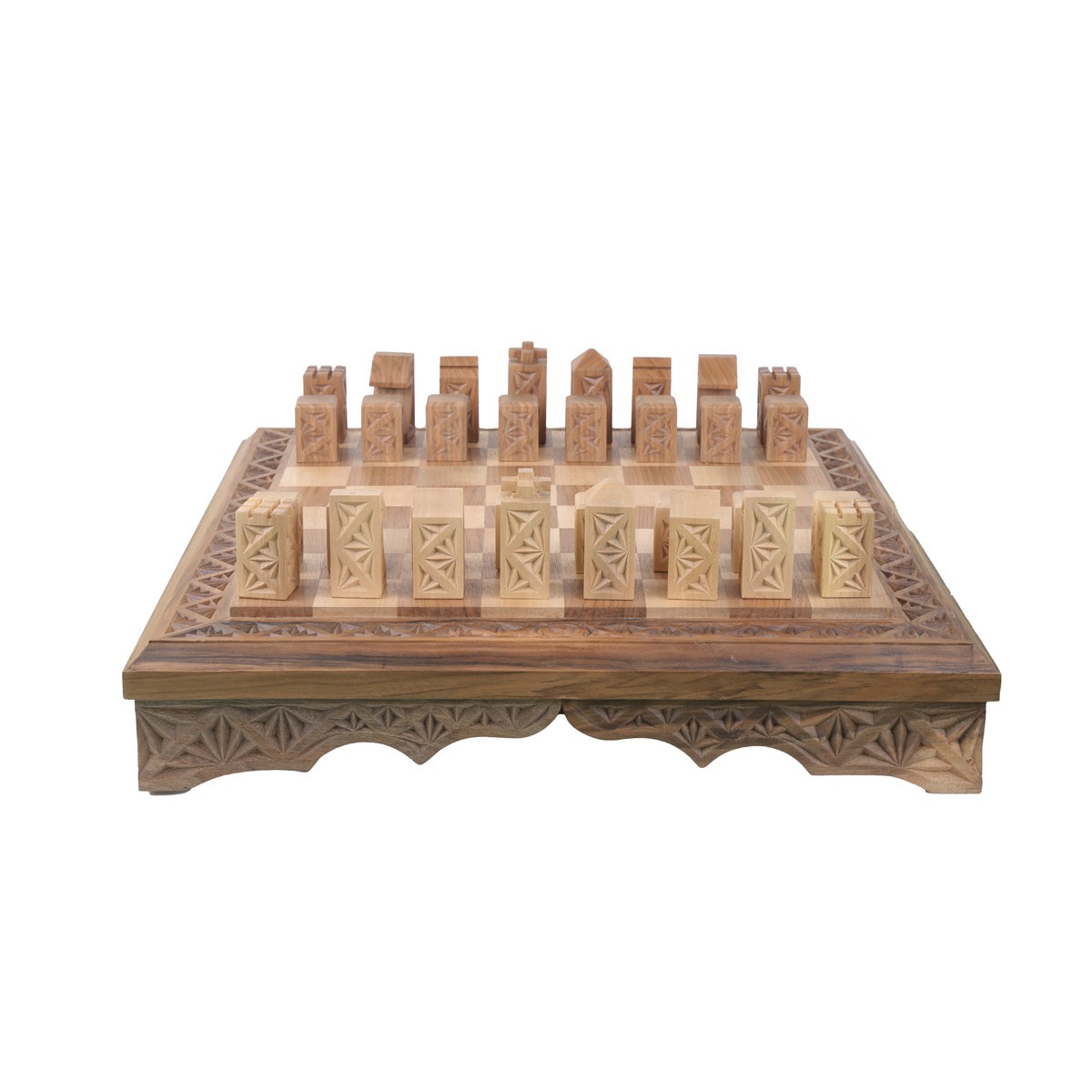 Archa Wood Carved Chess Set | Nuristani Chess Board & Pieces 1