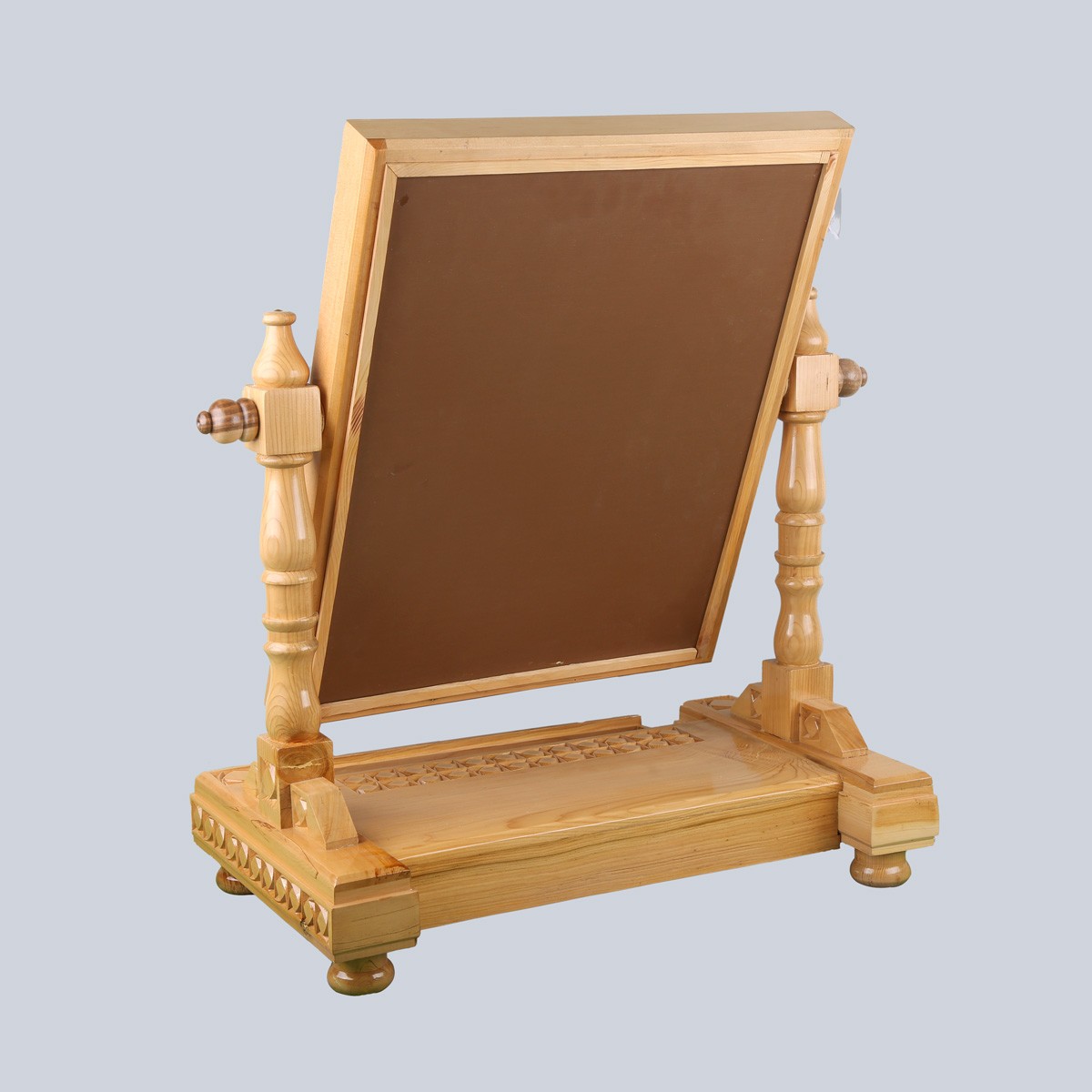 Cedar Wood Handmade Mirror Stand | Carved Mirror Stand with Attached Drawer 3