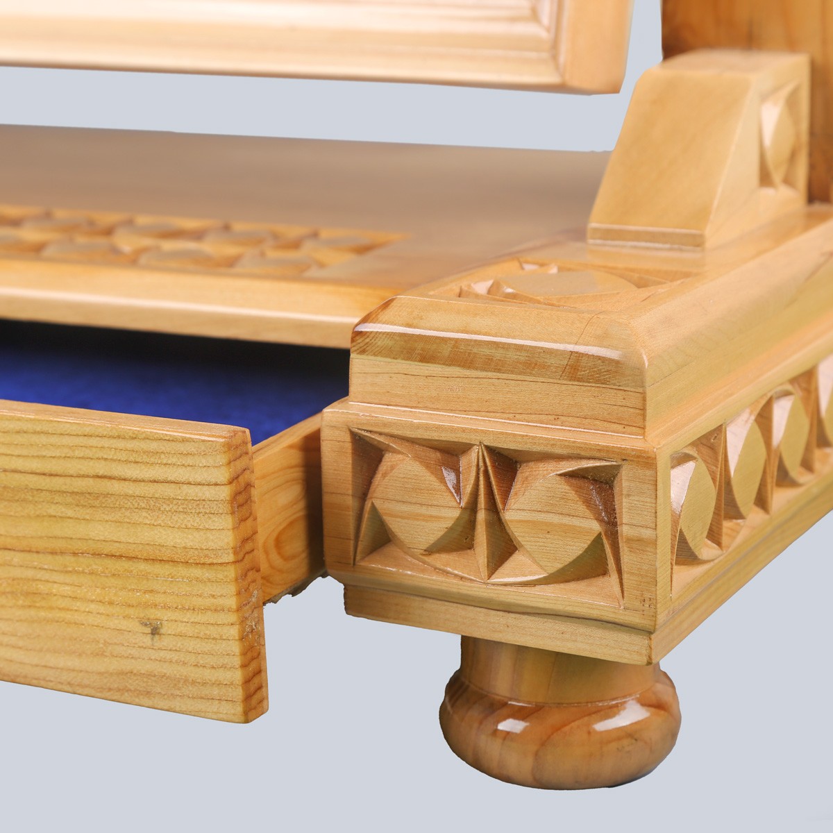 Cedar Wood Handmade Mirror Stand | Carved Mirror Stand with Attached Drawer 4