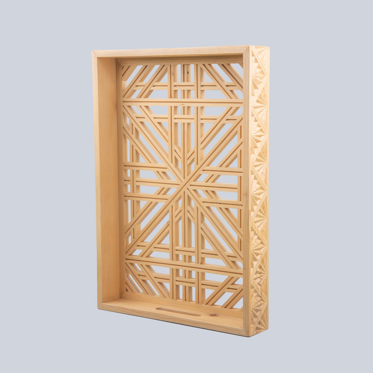 Cedar Wood Hand-craved Jali Tray | Rectangle Cut Design Serving Tray 2