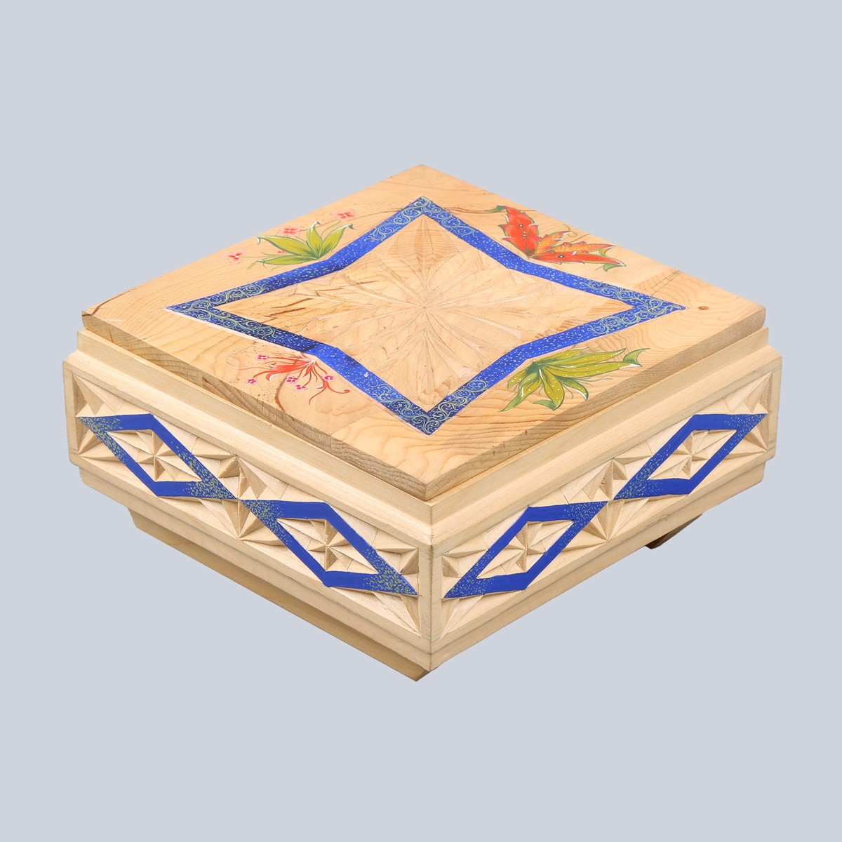 Cedar Wooden Jewelry Box | Square Floral Artwork Gift Box 1