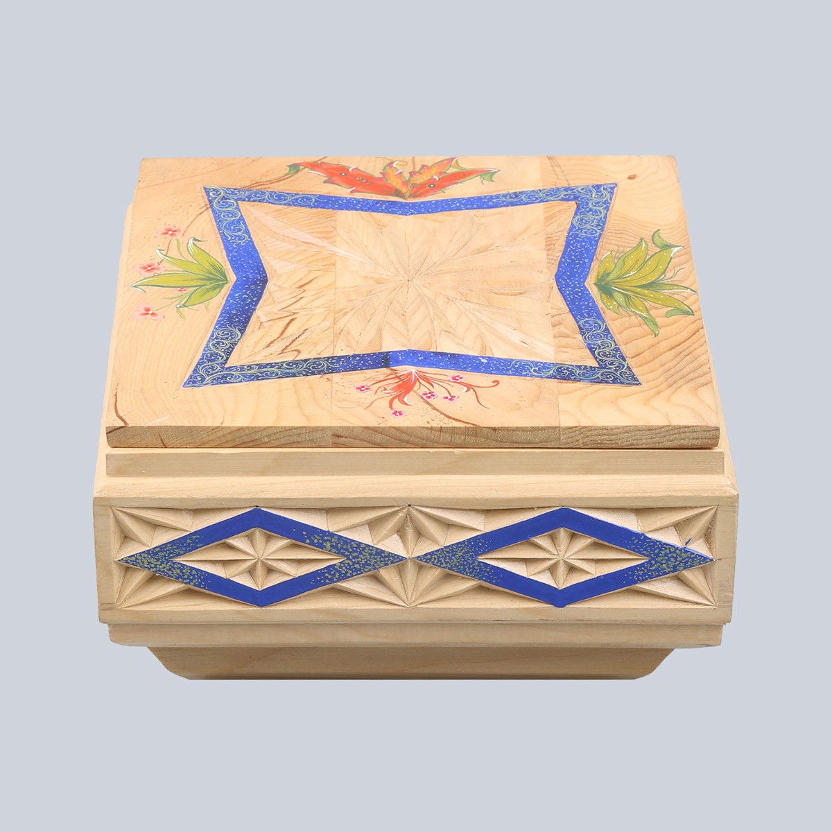 Cedar Wooden Jewelry Box | Square Floral Artwork Gift Box 2