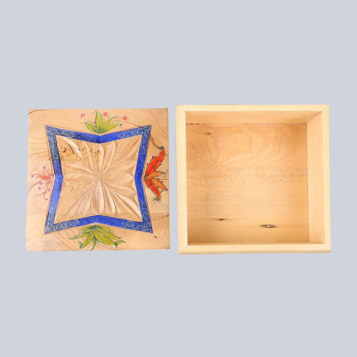 Cedar Wooden Jewelry Box | Square Floral Artwork Gift Box 4
