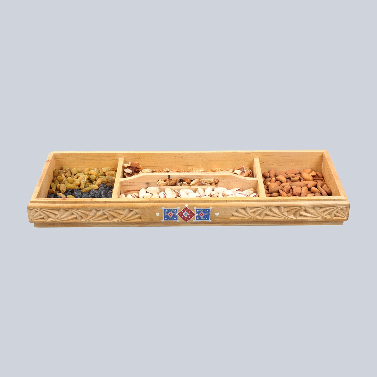 Cedar Wood Dry Fruit Dish | 5-in-1 Compartments Sweet Dish 3