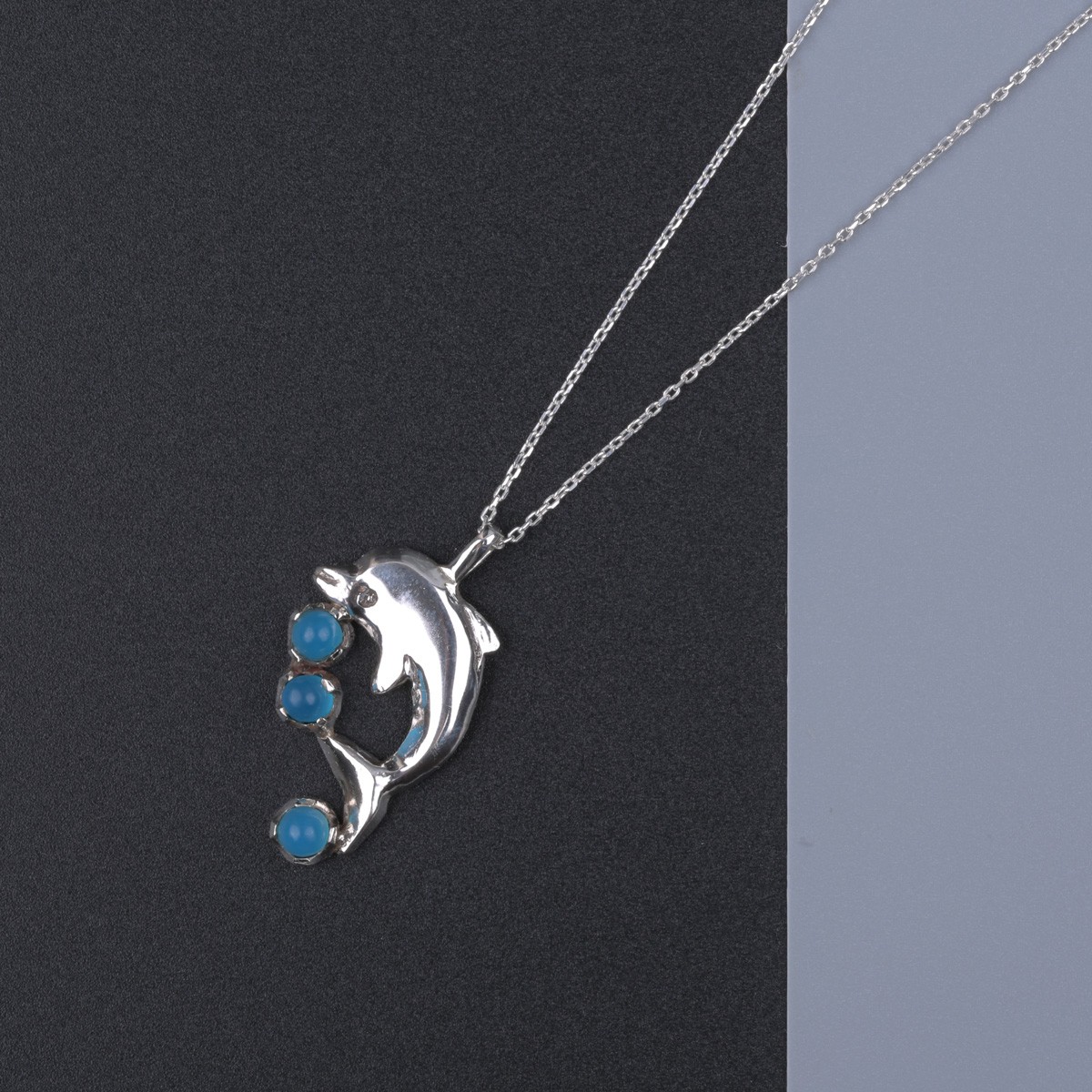 Dolphin Design Necklace | Carnelian Silver Pendant 1