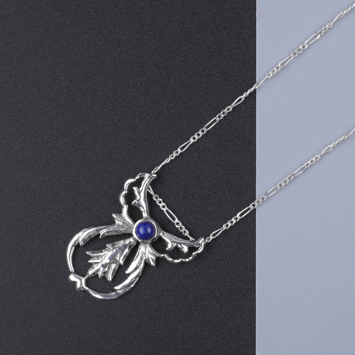 Floral Cut Pendant | Silver Lapis Necklace 1