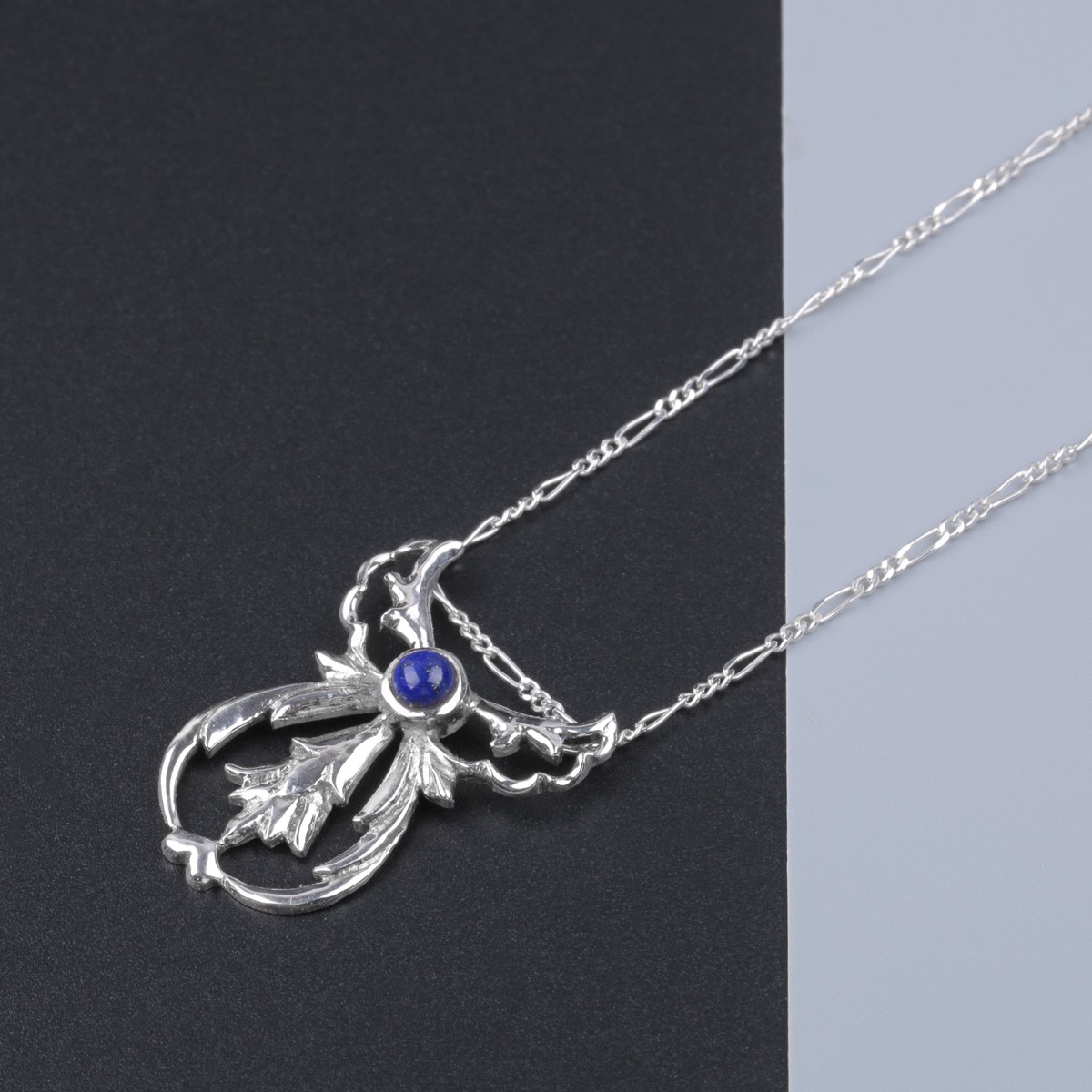 Floral Cut Pendant | Silver Lapis Necklace 2