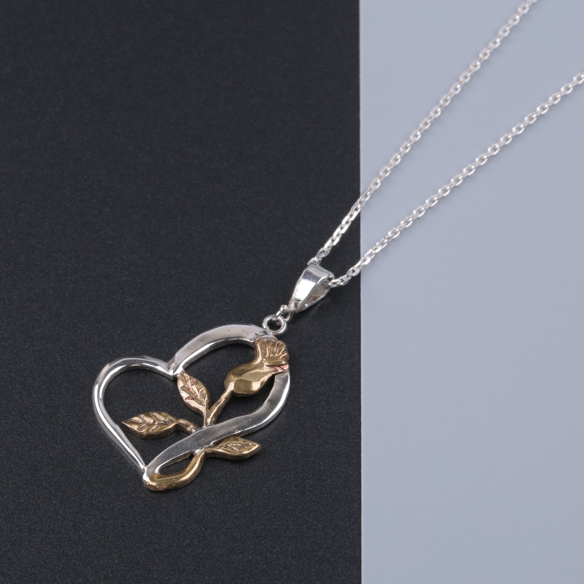Floral Heart Necklace | Silver Drop Pendant 2