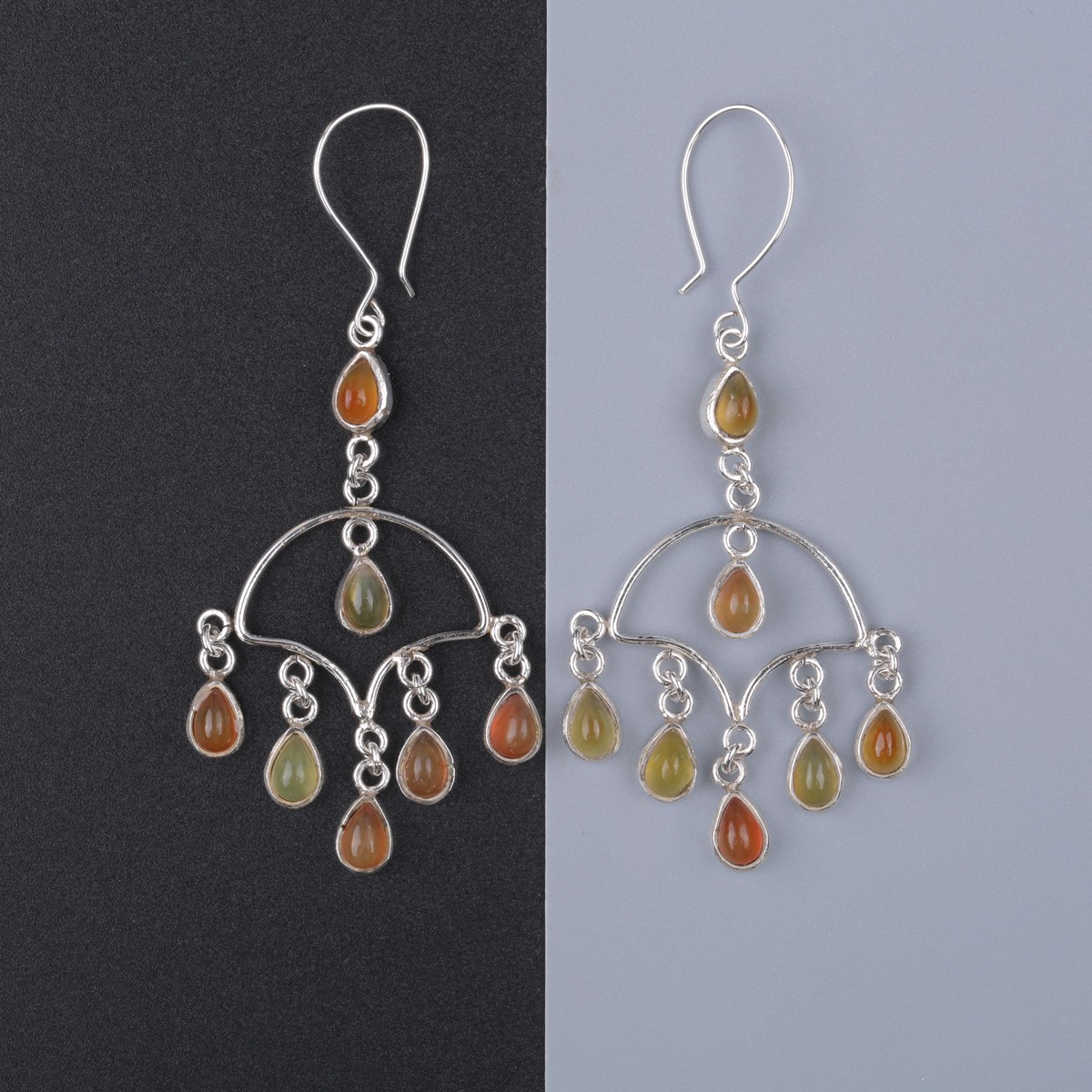 Carnelian Hook Earrings | Silver Cluster Earrings 1