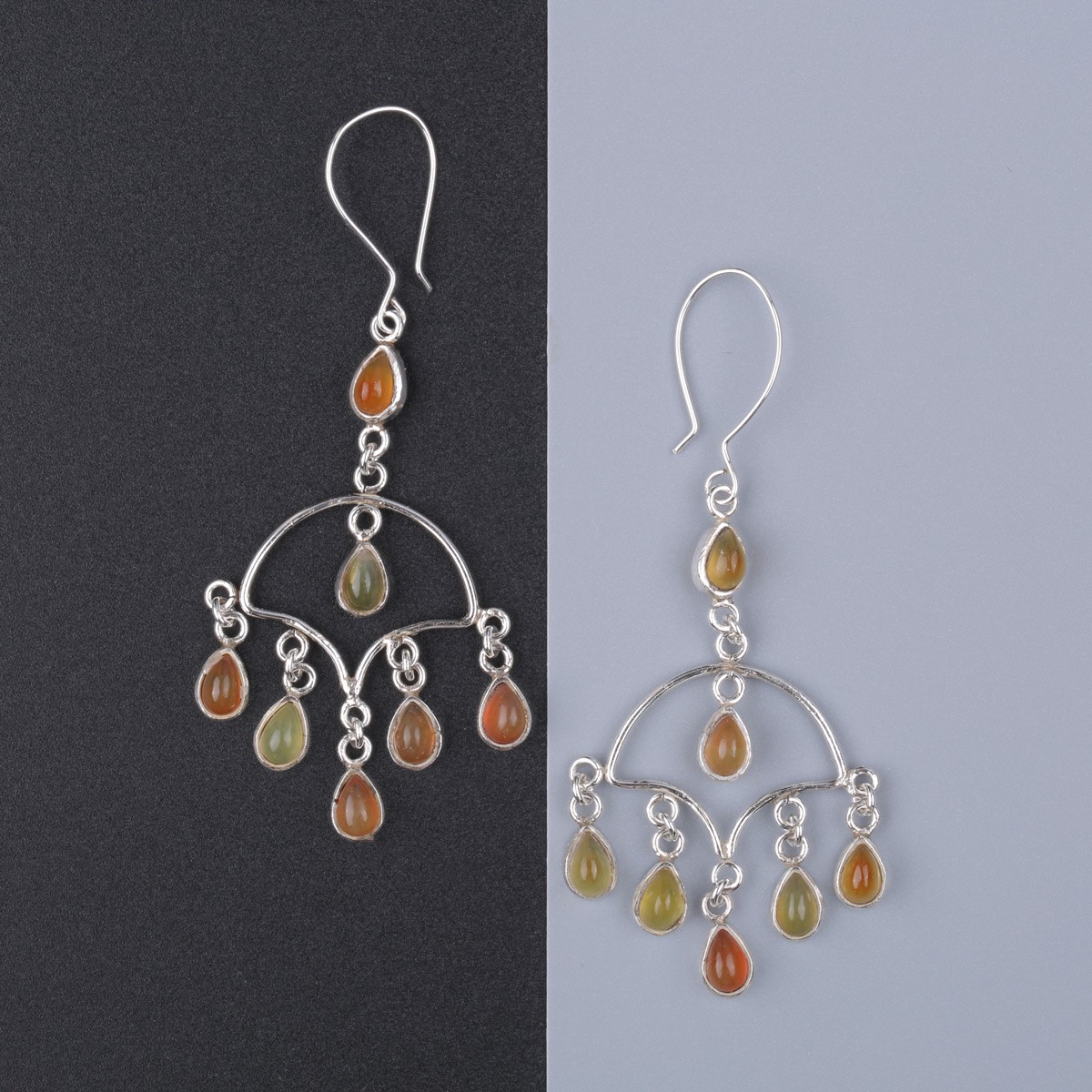 Carnelian Hook Earrings | Silver Cluster Earrings 2