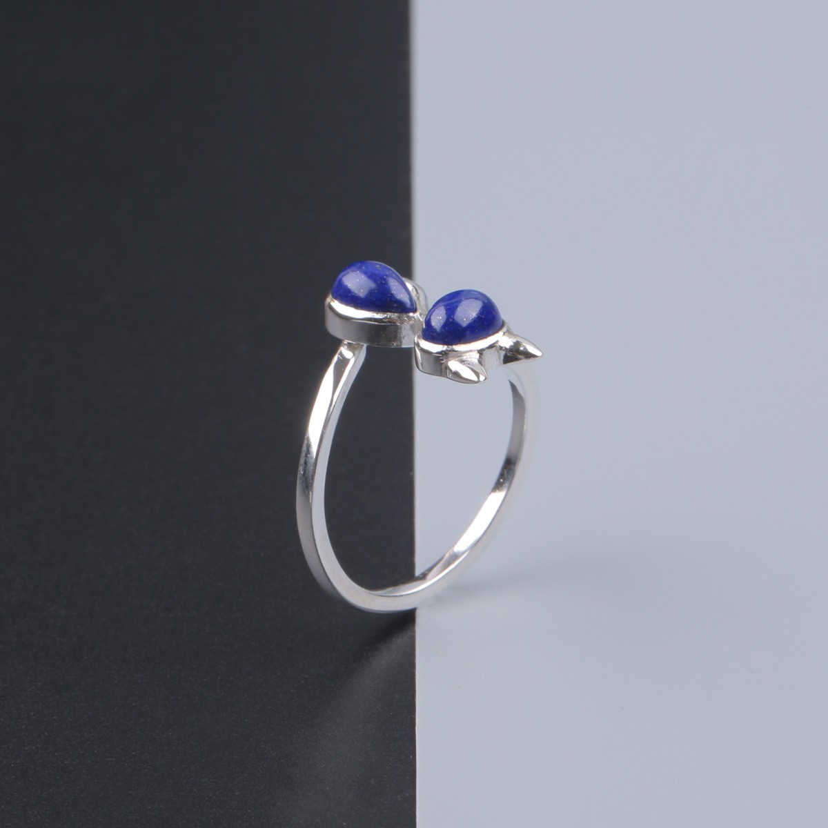 Cat Design Lapis Ring | Silver Bypass Ring 1