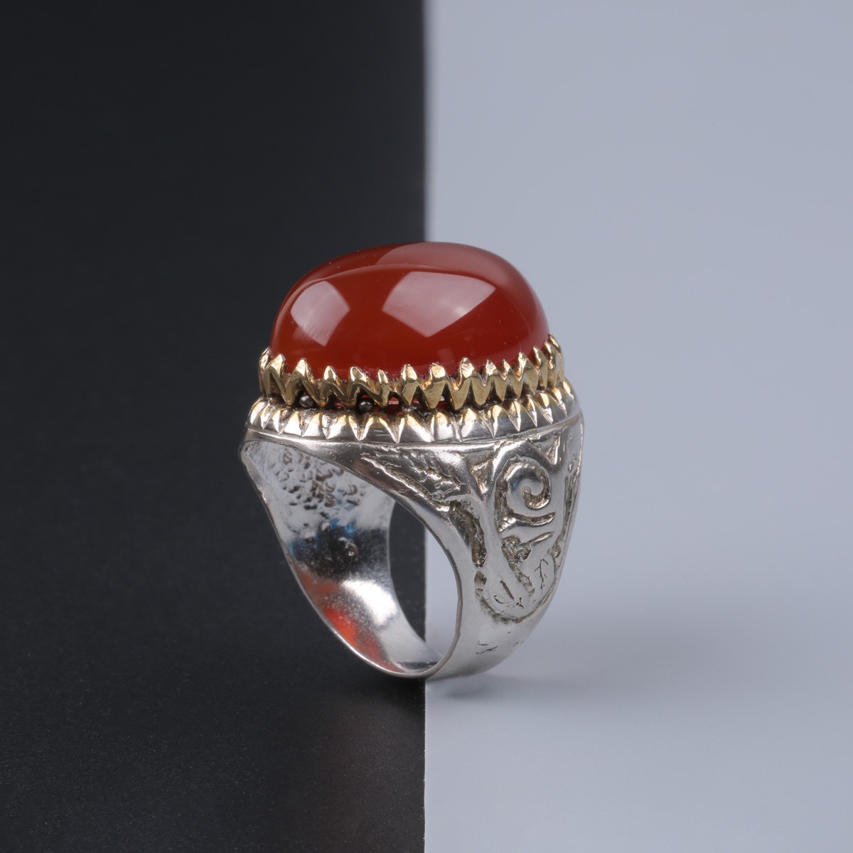 Red Carnelian Men Ring | Silver Round Ring Men 1