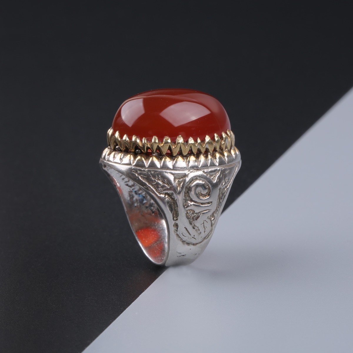Red Carnelian Men Ring | Silver Round Ring Men 2