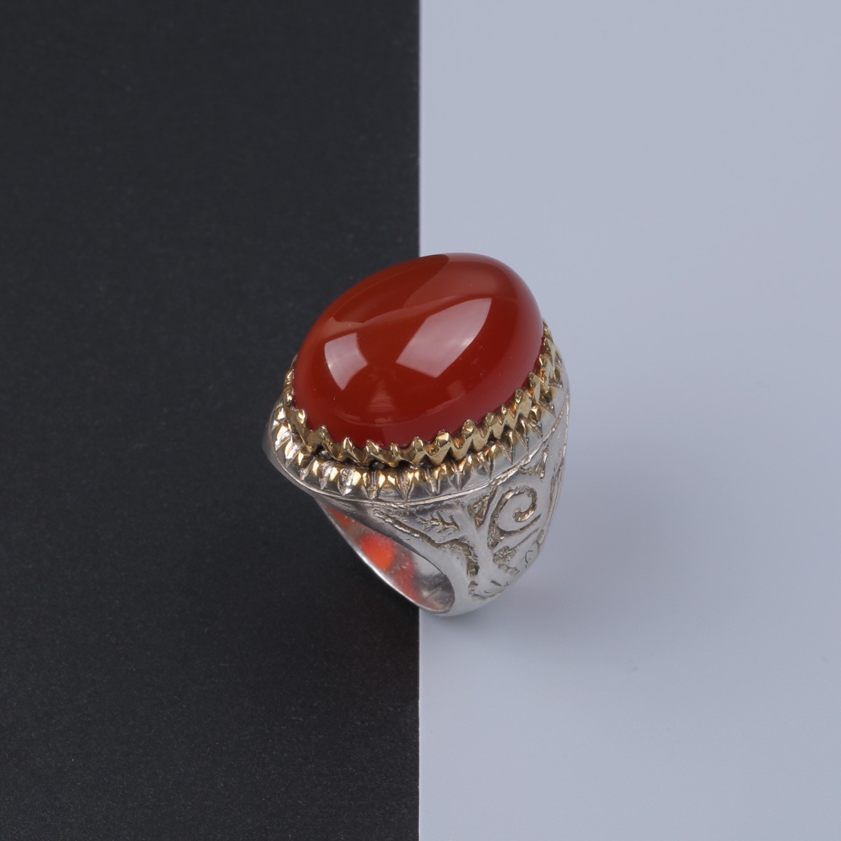 Red Carnelian Men Ring | Silver Round Ring Men 3