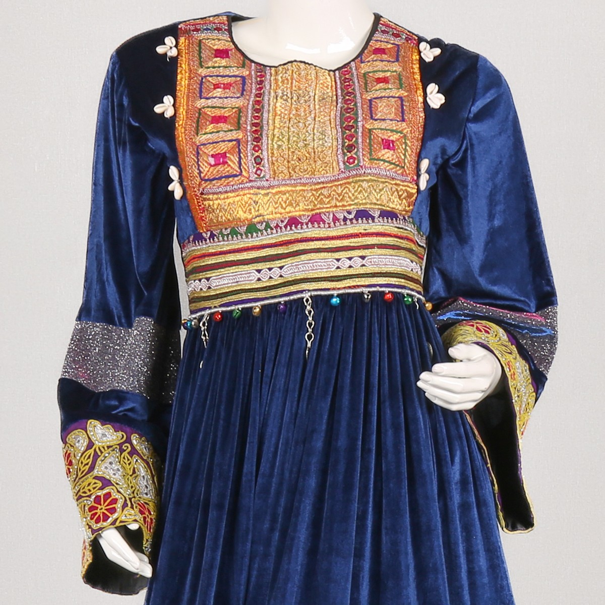Velvet Bead Embroidered Afghan Frock Dress | Navy Blue Gande Afghani 2
