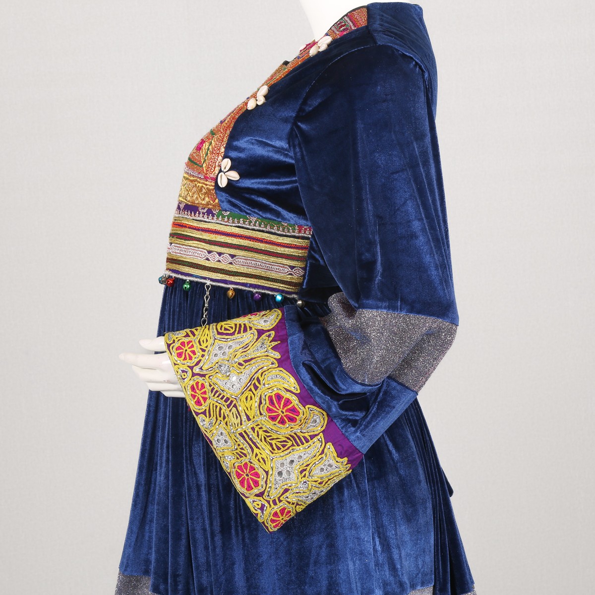 Velvet Bead Embroidered Afghan Frock Dress | Navy Blue Gande Afghani 3