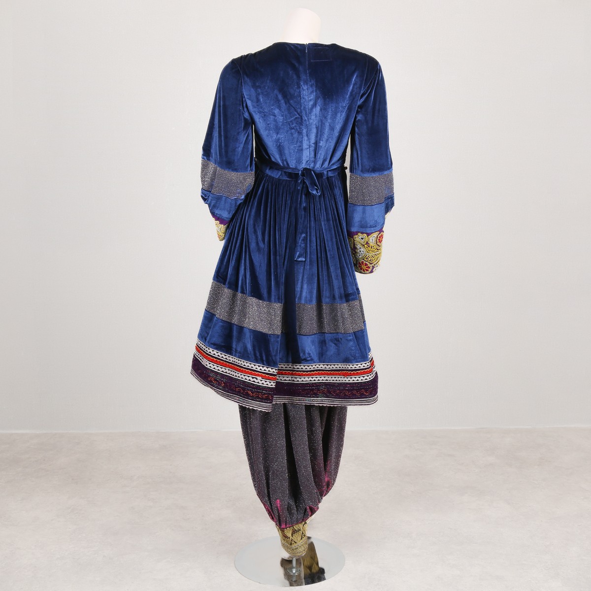 Velvet Bead Embroidered Afghan Frock Dress | Navy Blue Gande Afghani 4