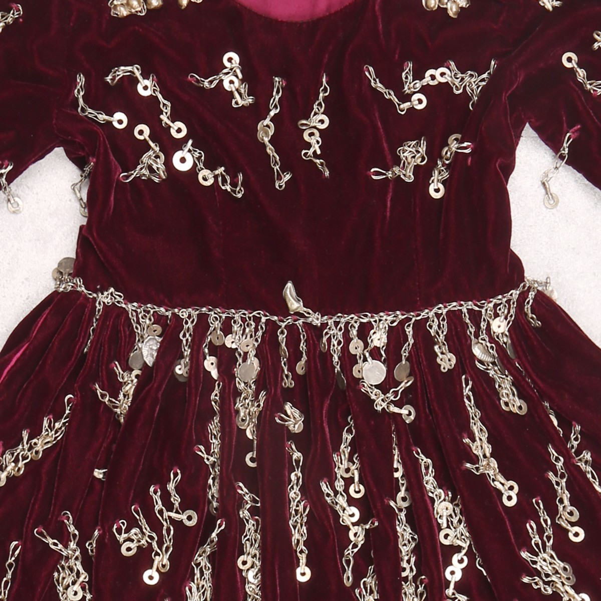 Maroon Baby Girl Party Wear Frock | Velvet Coin Embroidered Kid's Party Dress 2