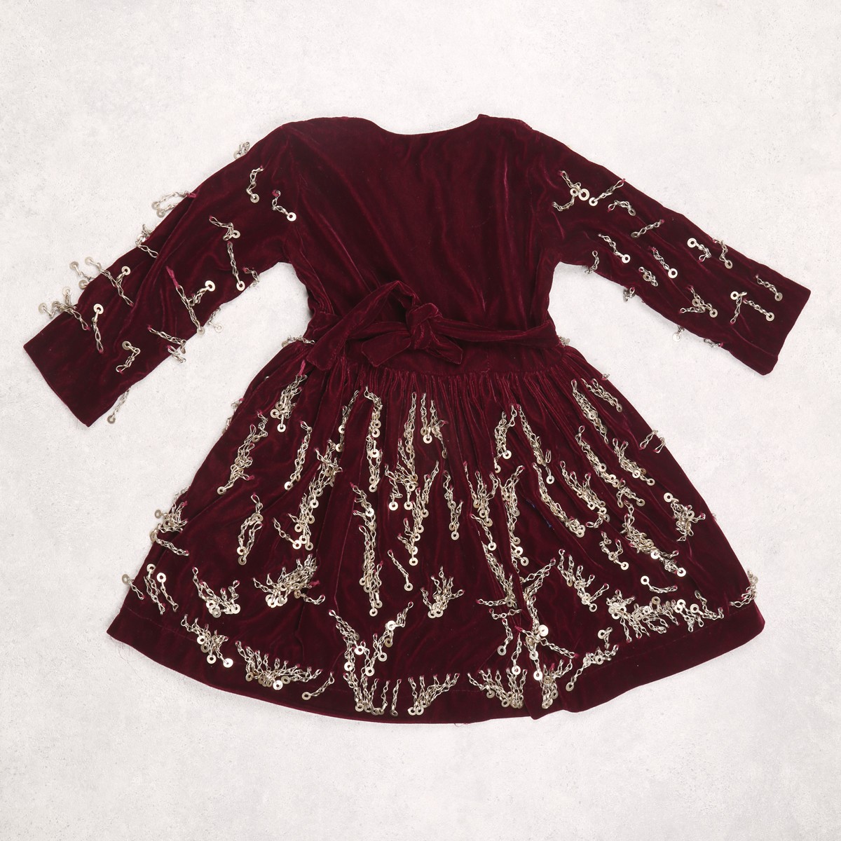 Maroon Baby Girl Party Wear Frock | Velvet Coin Embroidered Kid's Party Dress 3