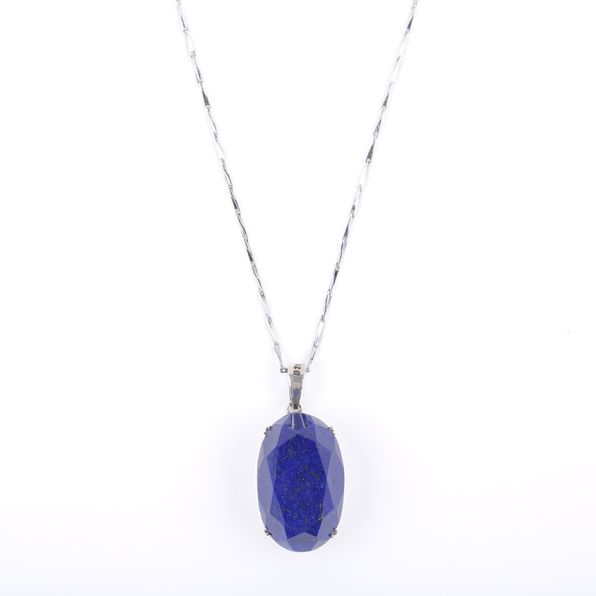 Lapis Lazuli Stone Silver Locket | Drop Oval Chain Pendant 1