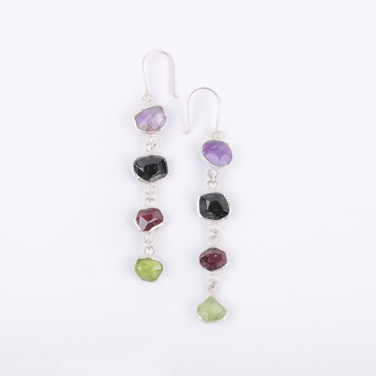 Multi Stone Drop Earrings | Silver Shoulder Earrings 2