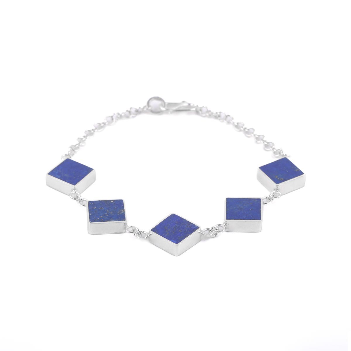 Square Lapis Lazuli Bracelet | Silver Chain Bracelet 2