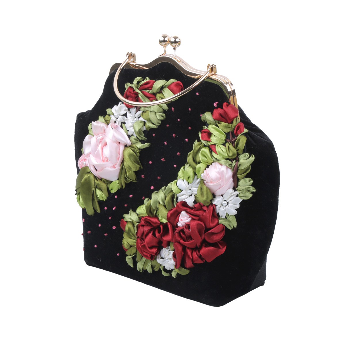 Handmade ribbon women hand bag Black 3