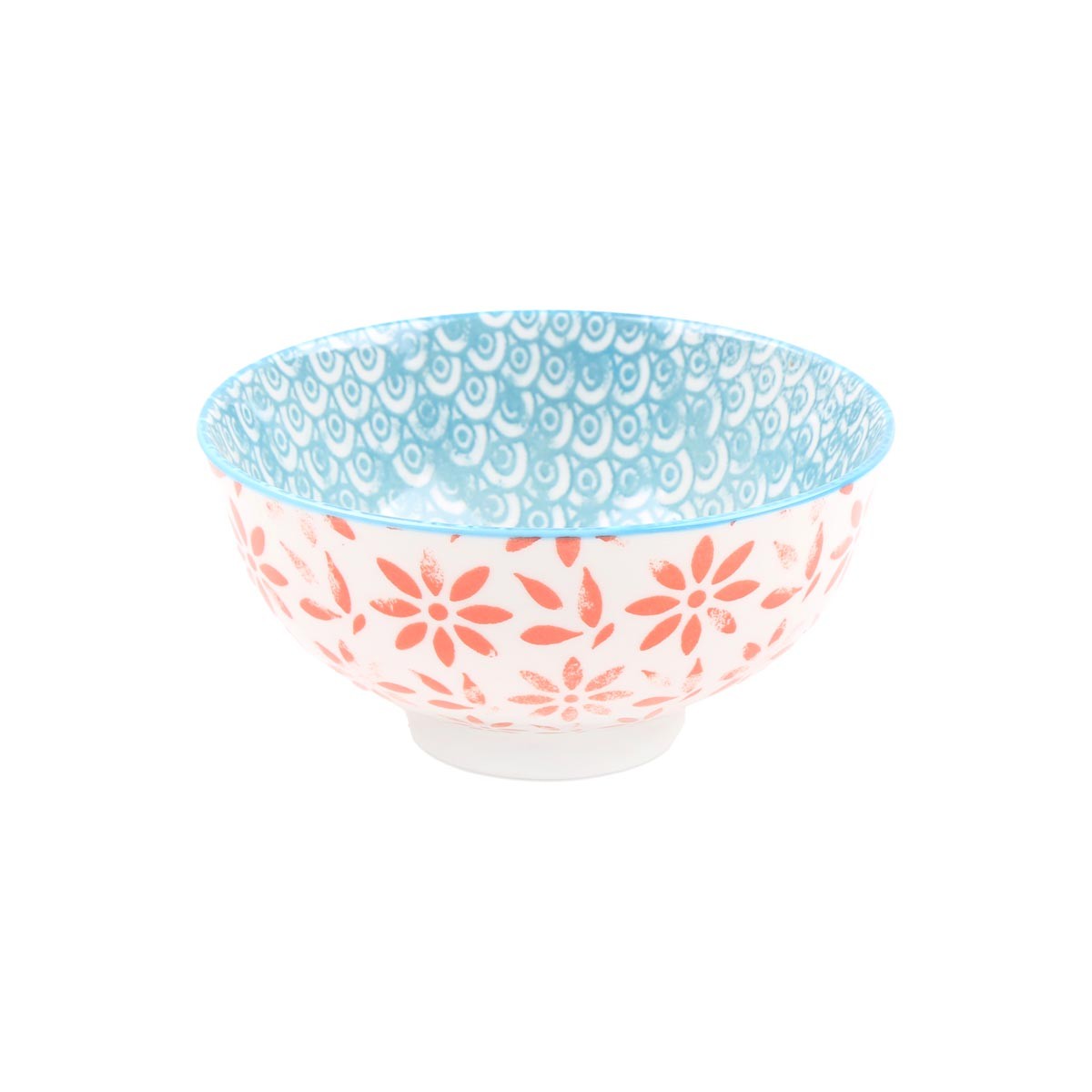 White Footed Ceramic Small Bowl | Orange & Blue Patterned Hand-Painted Bowl  1
