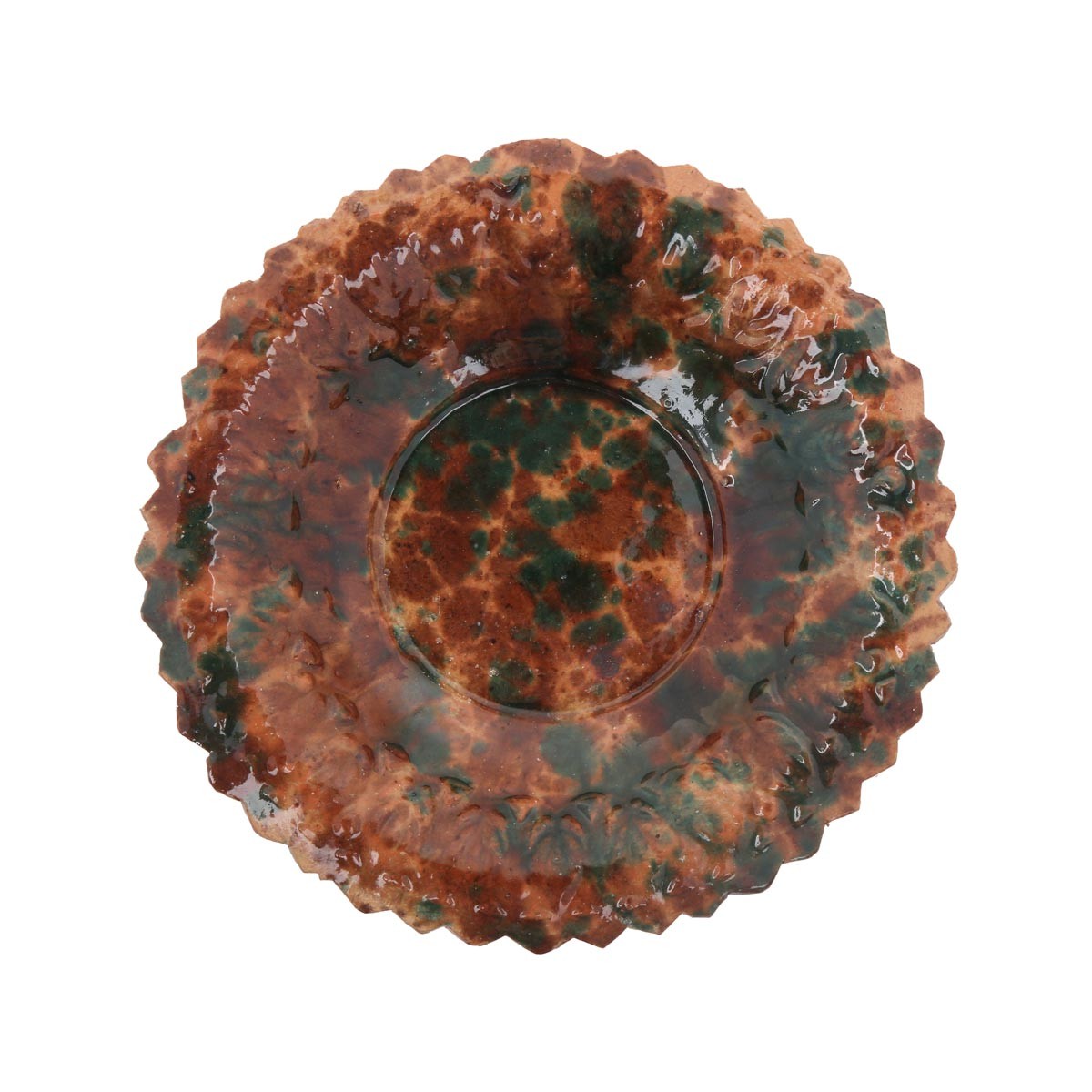 Brown Ceramic Footed Plate | Handmade Green Painted Plate  2