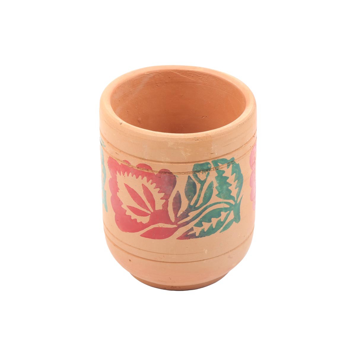 Brown Ceramic Clay Glass | Red & Green Petal Engraved Glass 2