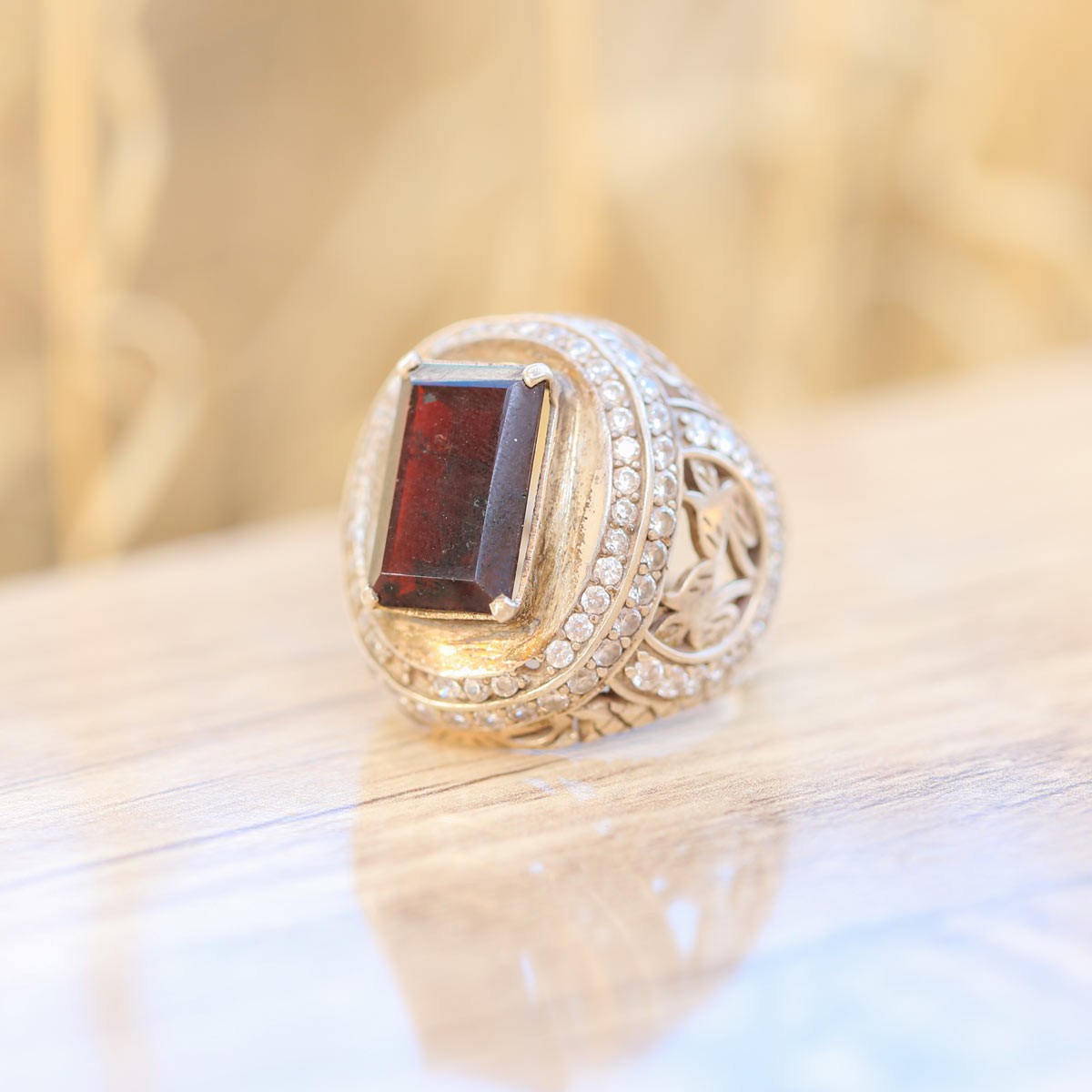Maroon Garnet Ring | Silver Rectangle Ring 1
