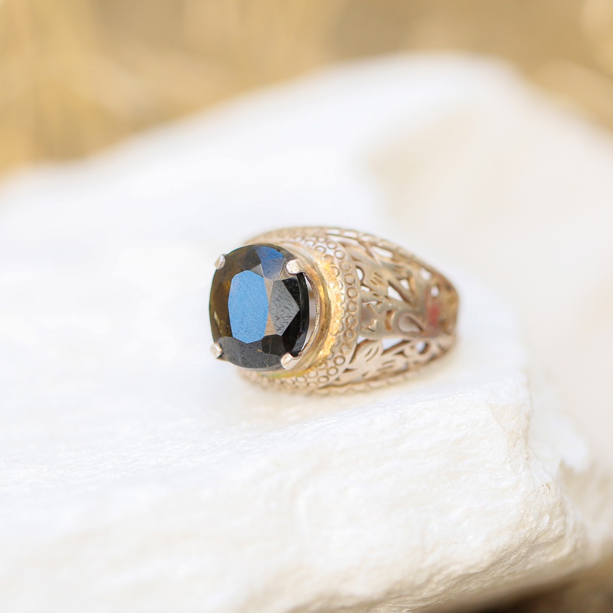 Black Tourmaline Ring | Cocktail Silver Ring 1