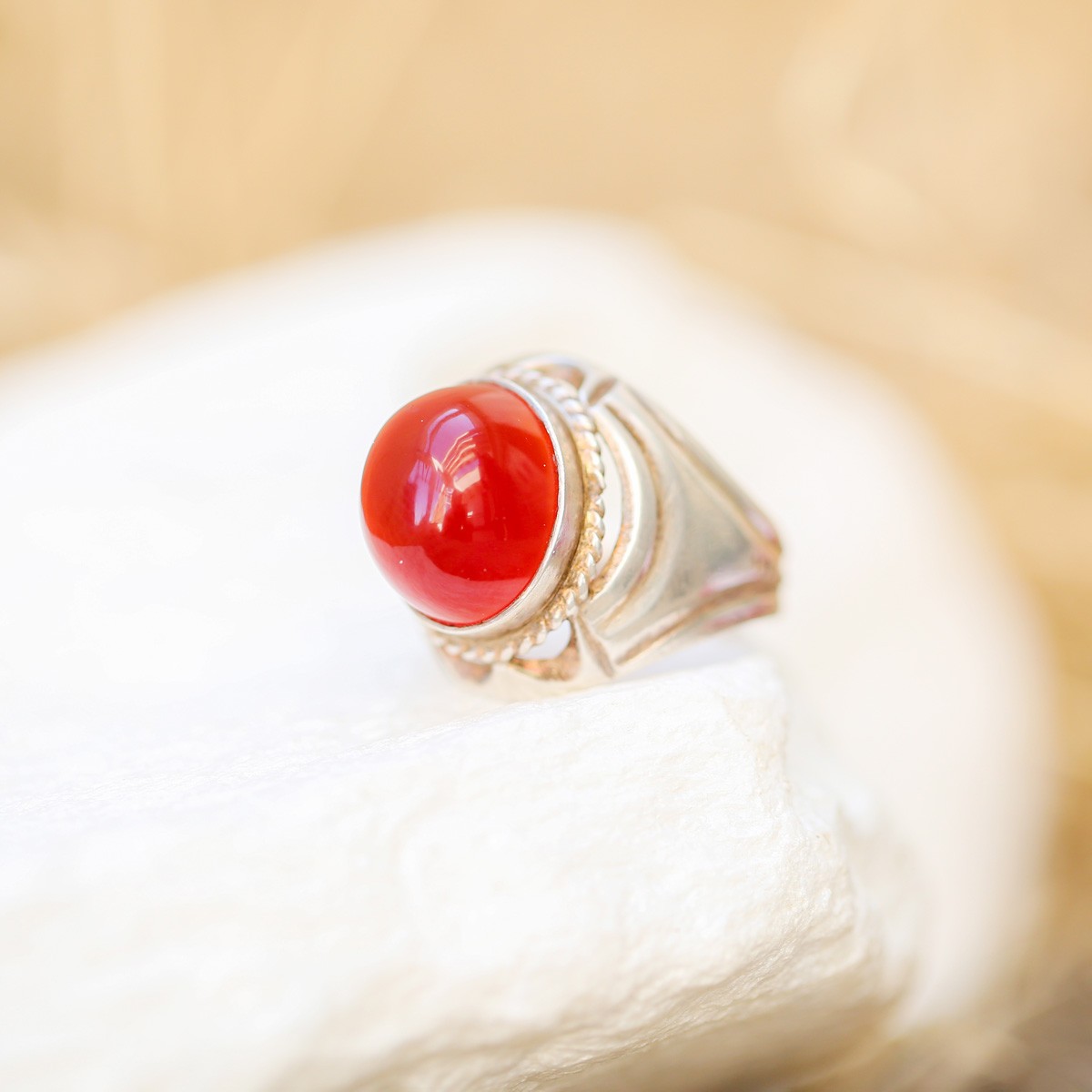 Red Carnelian Gemstone Ring | Round Cut Fancy Ring  1