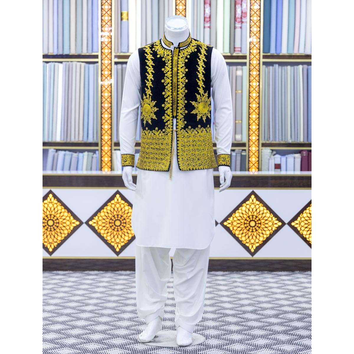 Classic Cherma-Embroidered Afghani Waistcoat and Ensemble 2