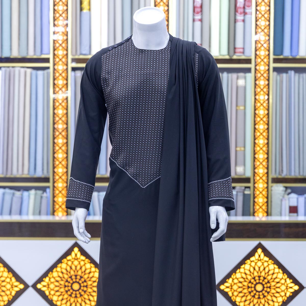 Traditional Men's Attire with Shawl, Black Color Men's clothes 1