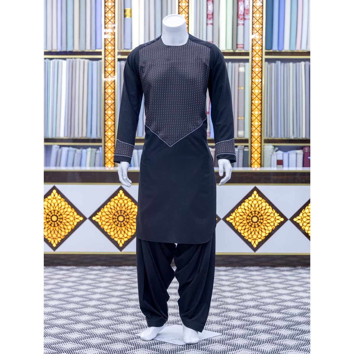 Traditional Men's Attire with Shawl, Black Color Men's clothes 3