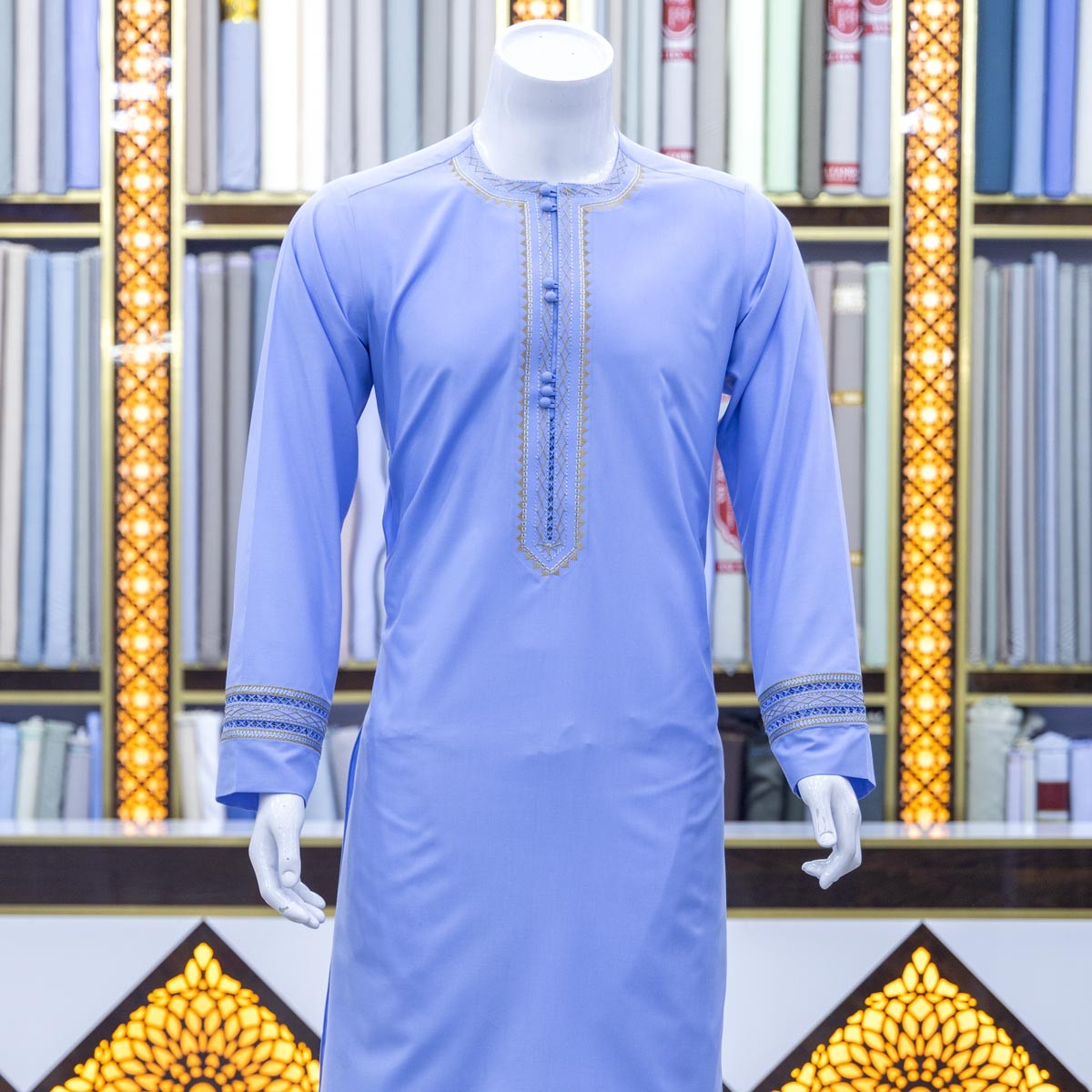 Blue Arabic Design Men's Outfit | Grace Embroidered Men's Ensemble 1
