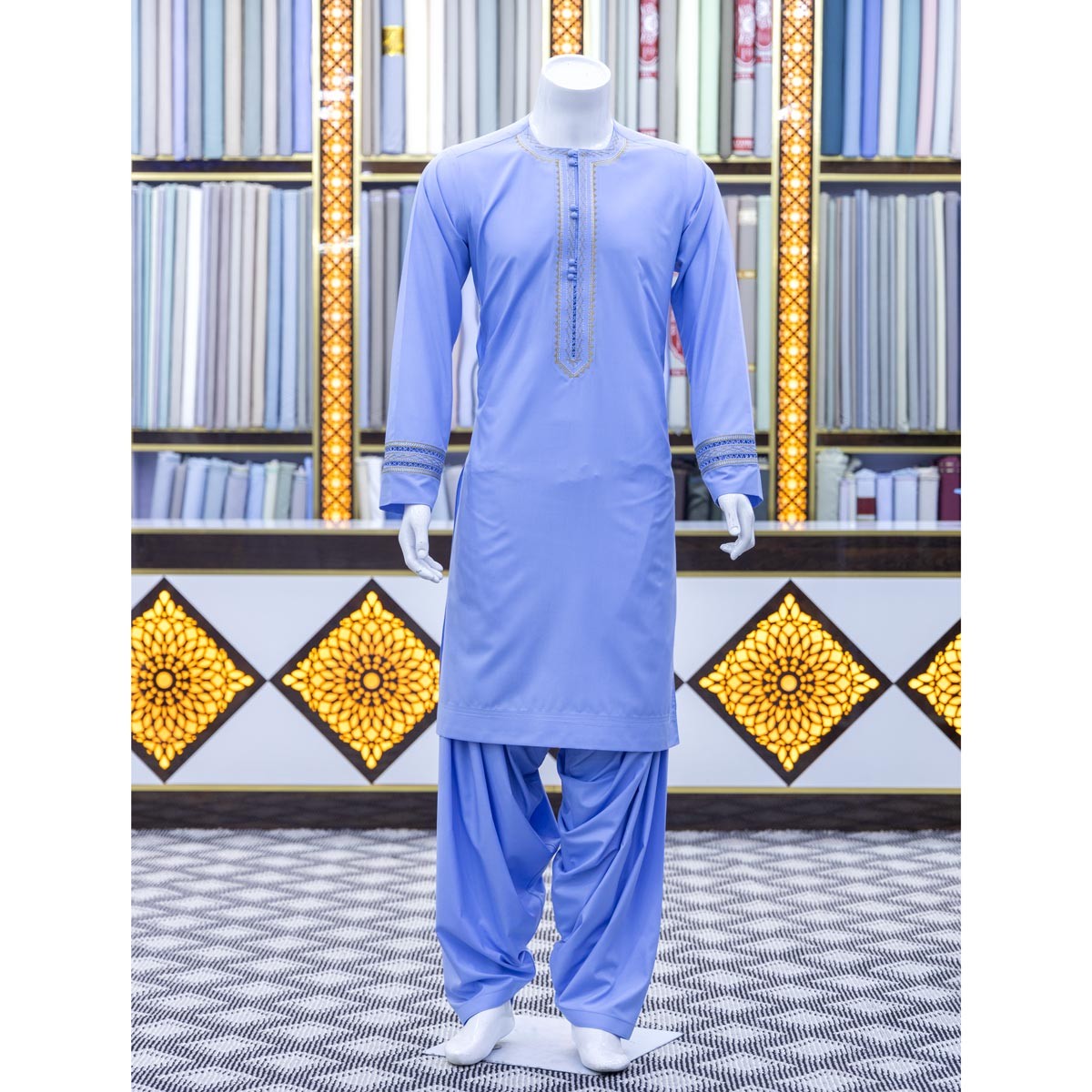 Blue Arabic Design Men's Outfit | Grace Embroidered Men's Ensemble 2