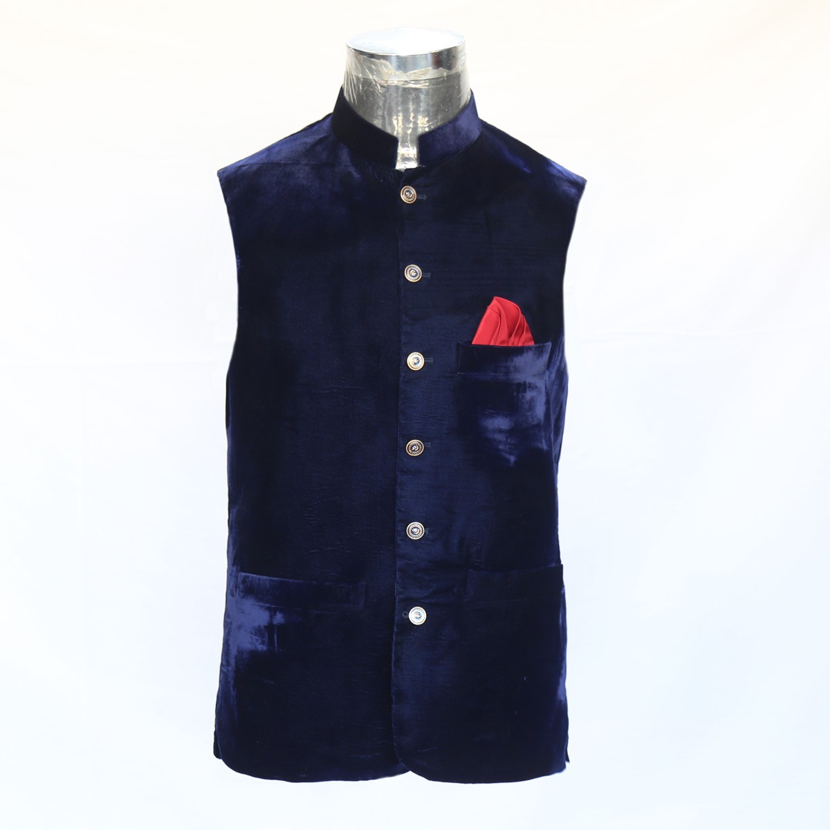 Handmade Navy Men's Waistcoat | Velvet Party-wear Vest 1