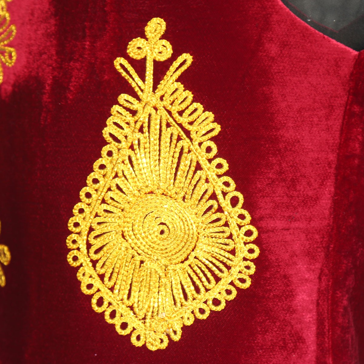 Red Cherma Embroidered Waistcoat | Velvet Party-wear Men's Vest 2