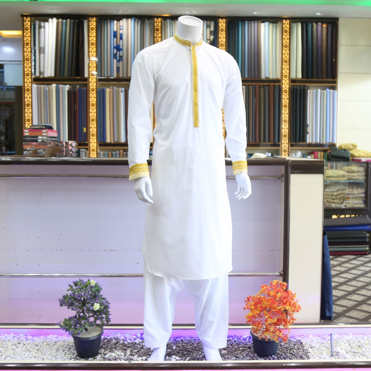 Afghan Men Dress Golden Cherma Embroidered Waistcoat Full Set 4