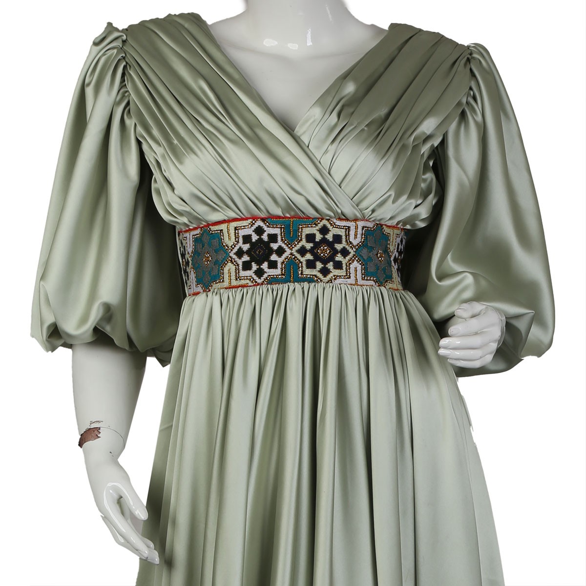 Pistachio V-Neck Pleated Maxi | Puff Sleeve Comfort Belt Maxi 3
