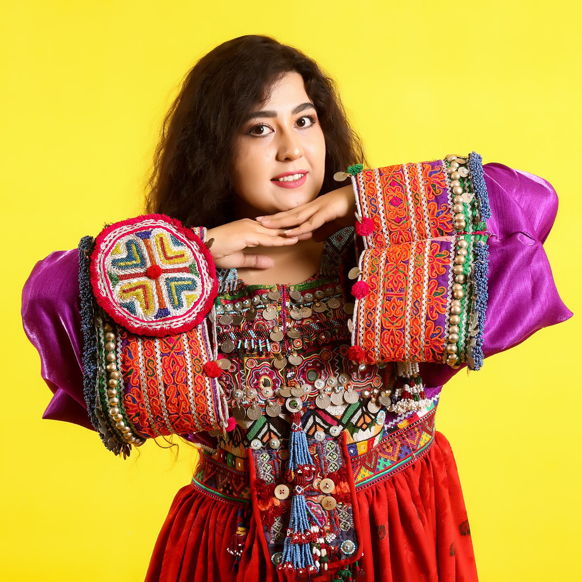 Red Velvet Balochi Embroidered Gand Afghani Dress 4