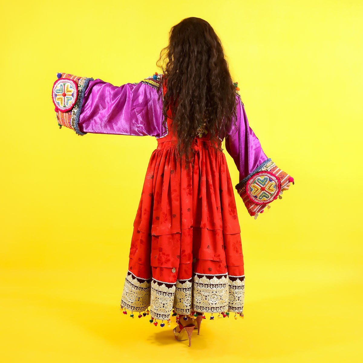Red Velvet Balochi Embroidered Gand Afghani Dress 5