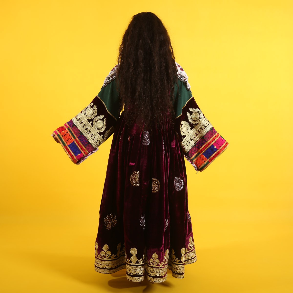 Maroon Velvet Pleated Gand Afghani Dress | Bead Embroidered Dress 4
