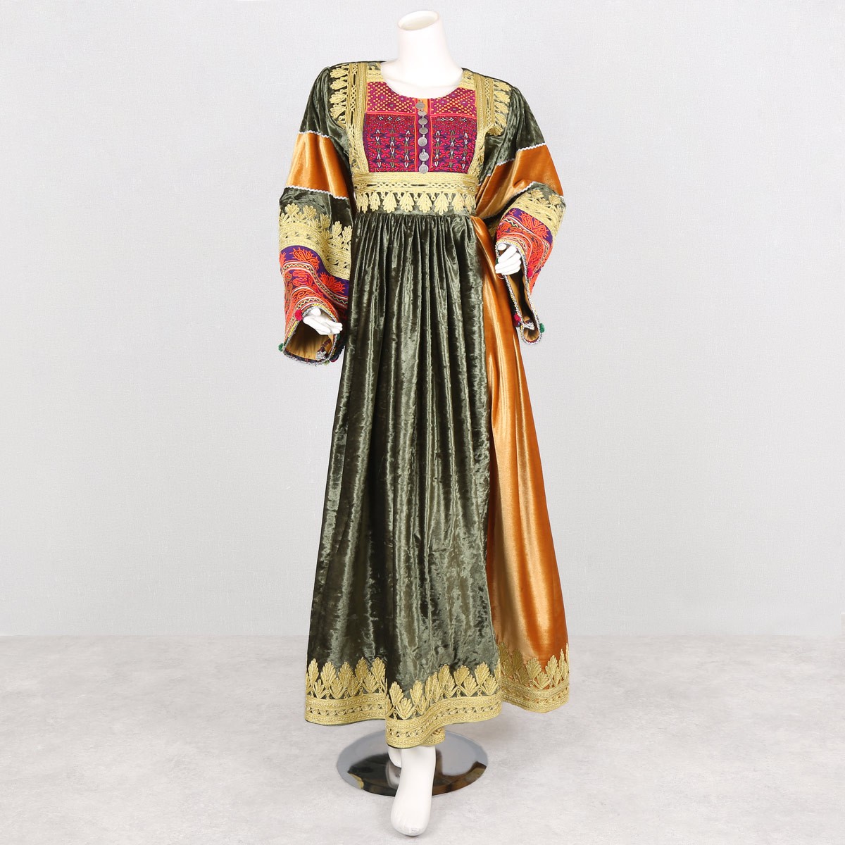 Balloon Sleeved Velvet Pleated Gand Afghani Dress 1
