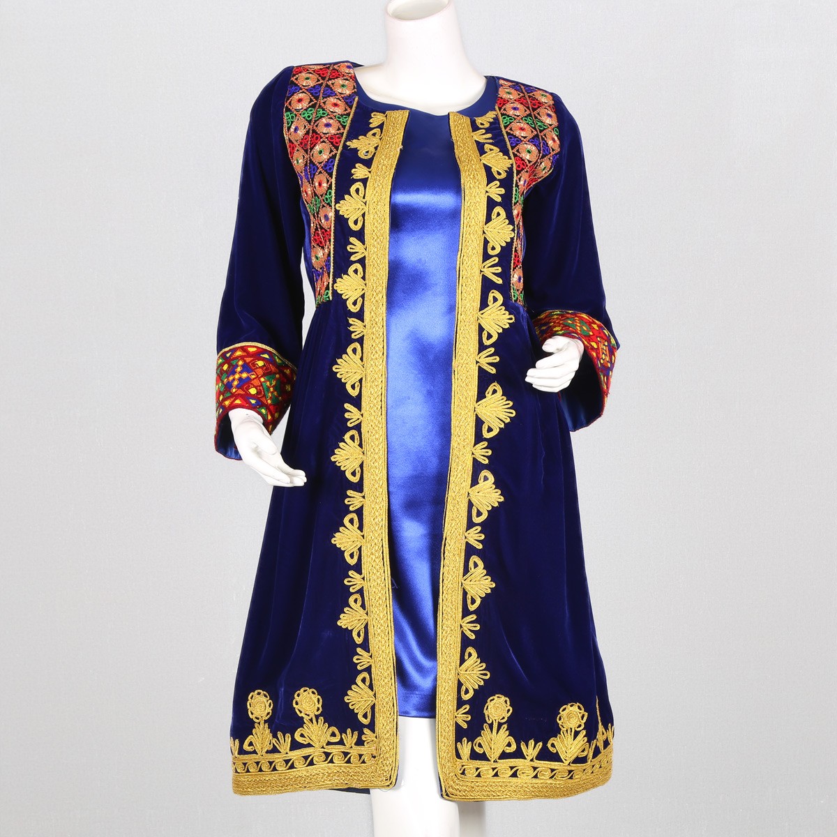 Long Jacket with Afghan Dress | Velvet Coat and Satin Dress 2