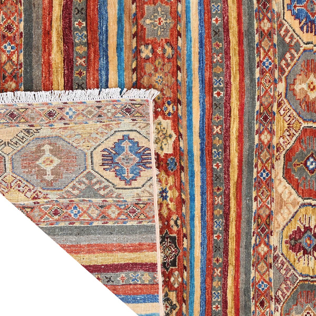 Mixed Colors Mirror Design Carpet| Well-Designed Afghan Handmade Carpet 3' 4" X 2' 5" 3